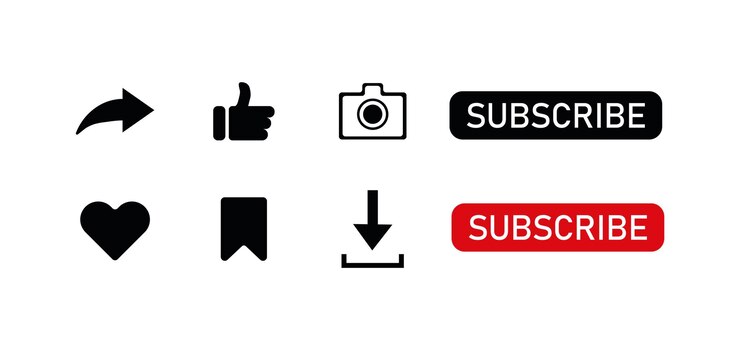 Botones de suscripción Silueta Botones de reacción debajo de la publicación Compartir como pin Botones de subscripción Iconos vectoriales