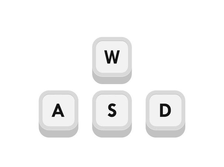 Vector botones de teclado de computadora wasd combinación de teclas de acceso rápido para juegos y deportes cibernéticos ilustración vectorial