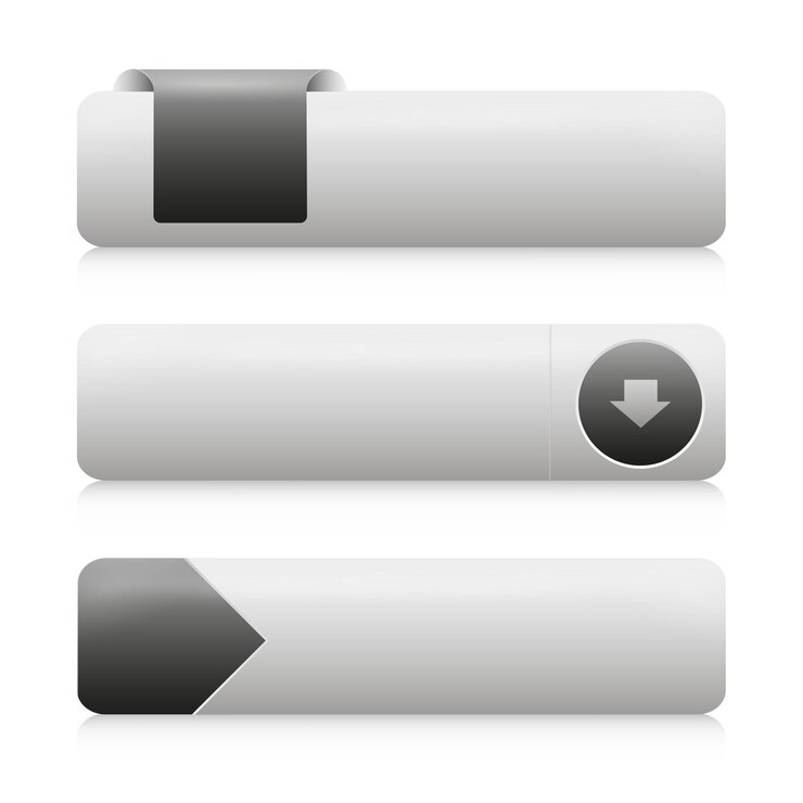 Vector botones vectoriales blancos vacíos con elementos de diseño negros para la navegación y las aplicaciones del menú móvil del sitio web