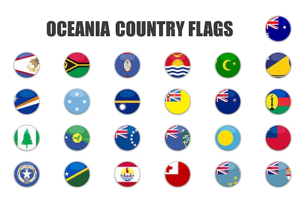 Botones web con banderas de países de oceanía planas