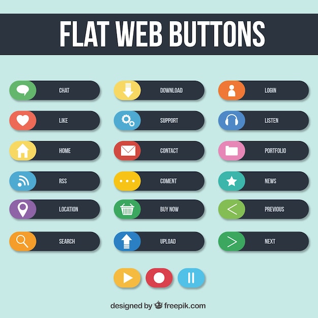 Vector botones web redondeados en un estilo plano