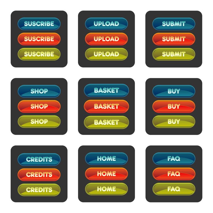 Vector botones web sobre un fondo negro
