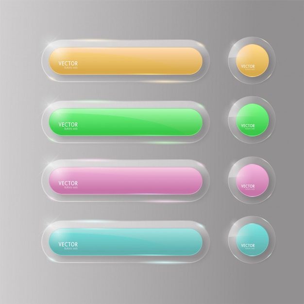 Vector botones web vidrio colorido