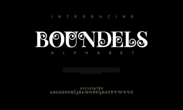 Boundels lujo premium letras y números del alfabeto elegante tipografía de bodas clásico