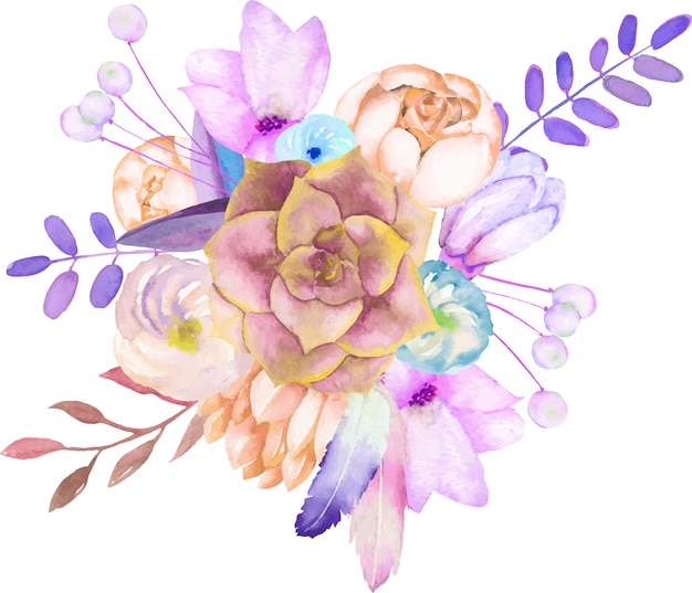 Vector bouquet con la acuarela suculentas y flores.