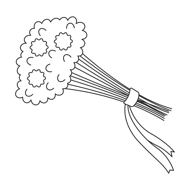Bouquet de cinta flores frescas blanco y negro línea 2D objeto de dibujos animados simpatía arreglo floral elemento de contorno vectorial aislado ramo de lavanda composición primavera ilustración de manchas planas monocromáticas