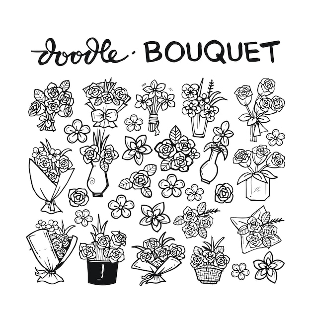 Bouquet doodle conjunto dibujado a mano