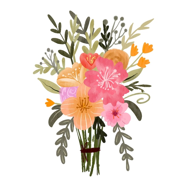 Bouquet de flores silvestres diseño de acuarela estilo rústico y caprichoso para artesanías de bricolaje