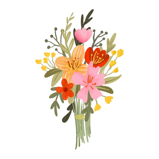 Bouquet de flores silvestres diseño de acuarela estilo rústico y caprichoso para artesanías de bricolaje