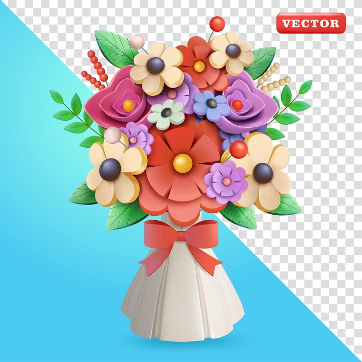 Vector bouquets de flores de boda vector 3d adecuado para eventos y elementos de diseño