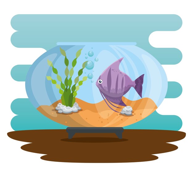 Vector bowl acuario con pescado