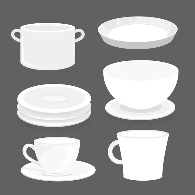 Bowl Dish Plate Cup Vaso Glass Tray Cartoon Vector