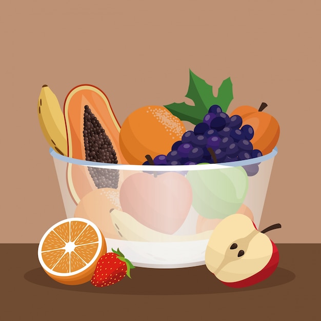Vector bowl fruta fresca orgánica