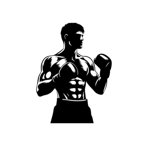 Un boxeador está de pie con una silueta vectorial de postura