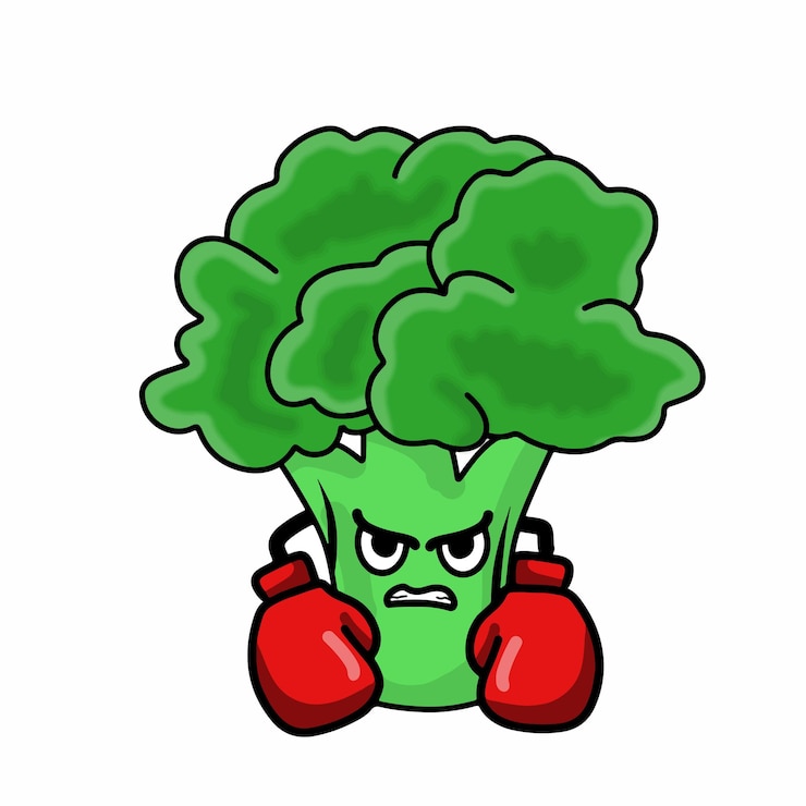Vector boxeador, lindo, brócoli, carácter, vector, plantilla, diseño, ilustración