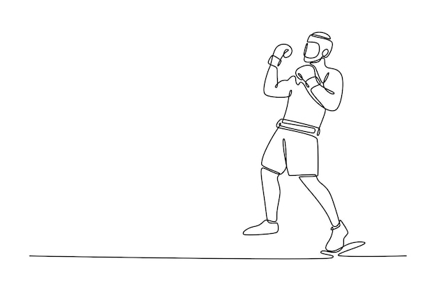 boxeador masculino con protector de cabeza y guantes practicando el golpe de esquiva