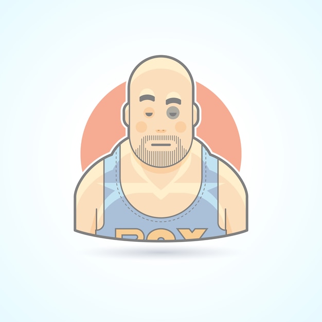 Vector boxer, luchador deportivo, hombre con un hematoma en el icono de la cara. ilustración de avatar y persona. estilo esbozado de color.