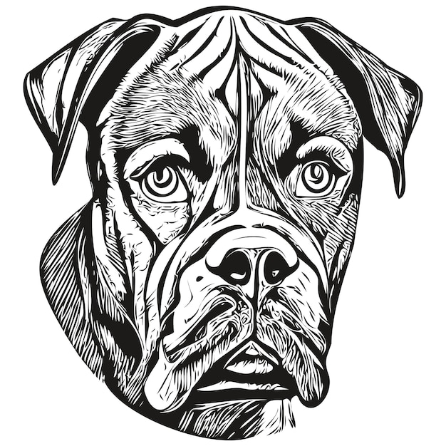 Vector boxer perro blanco y negro vector logo línea arte dibujado a mano vector mascotas ilustración