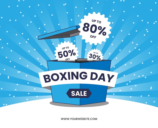 Boxing day sale blue box dibujos animados blue sunburst snow vector