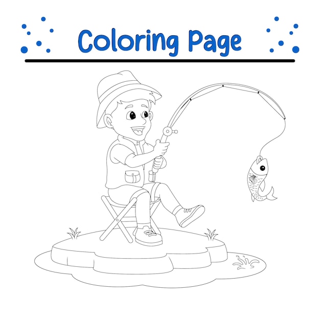 boy fishing página para colorear para niños