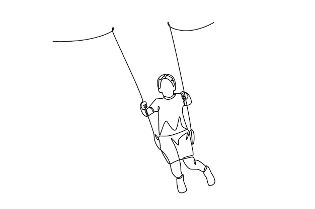 Boy playing on swing Children outdoor play concept oneline drawing