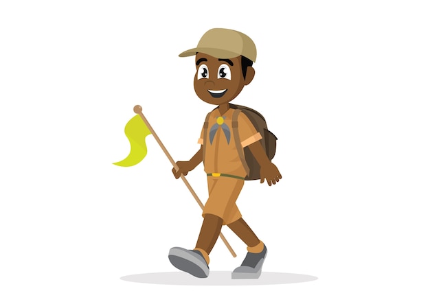 Boy scout africano caminando.