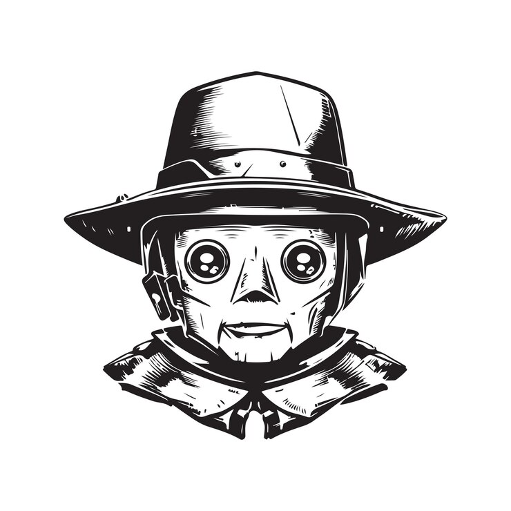 Vector boy scout robot vintage logo línea arte concepto blanco y negro color dibujado a mano ilustración
