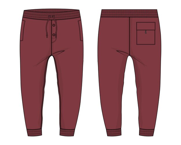 pantalones de chándal jogger de tela polar general técnica moda plano  boceto vector ilustración plantilla frontal, vistas traseras. ropa diseño  de ropa maqueta cad. 12260750 Vector en Vecteezy