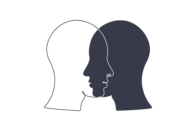 BPD Concepto simple Icono minimalista de cabeza humana con trastorno bipolar o trastorno límite de la personalidad Dualismo emocional y trastorno de personalidad dividida Enfermedad mental Ilustración vectorial