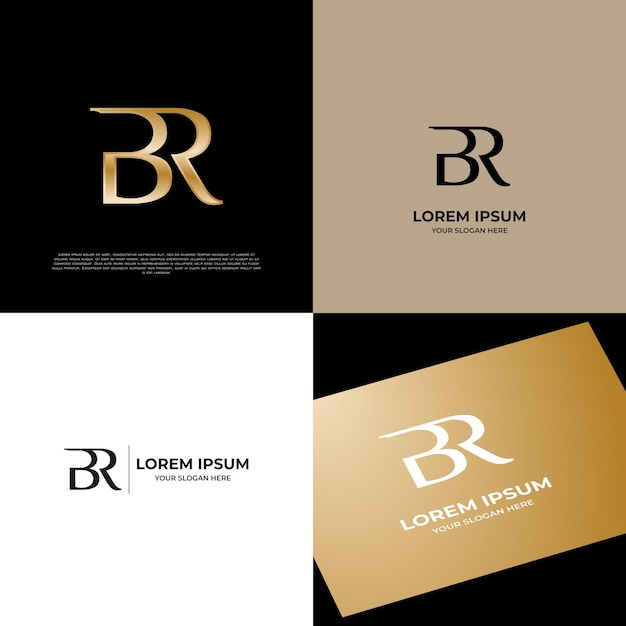 Br inicial tipografía moderna estampa de logotipo del emblema de oro para las empresas