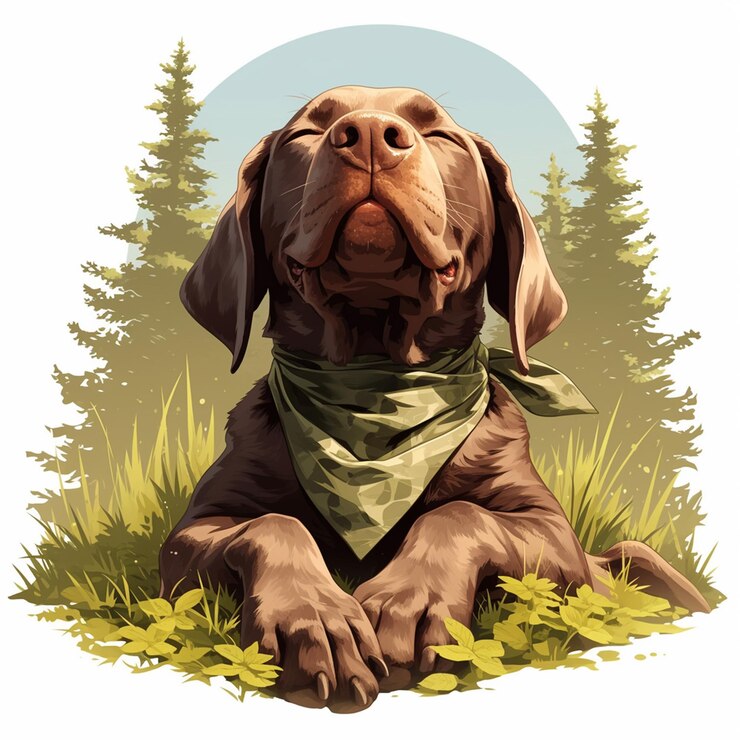 Vector bracco italiano olfateando para el juego en el bosque