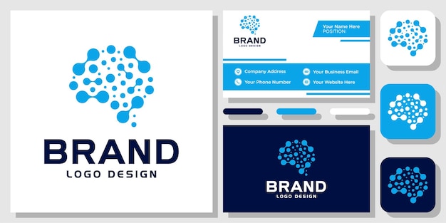 Brain Data Technology Digital Human Mind Innovation Genius Diseño de logotipo con plantilla de tarjeta de visita