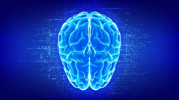 Brain Futuristic digital brain Concept of artificial intelligence machine learning data science innovation technology Binary code background with digits 10 Binary data Vector illustration