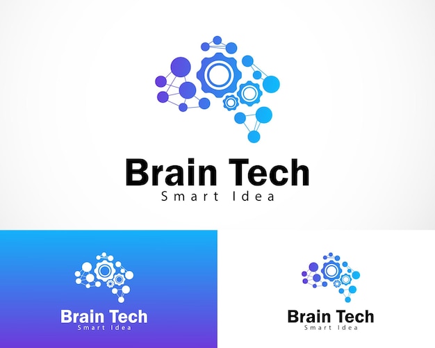 Brain tech logo creative smart gear icono diseño conectar molécula