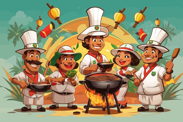 Vector brasil churrasco barbacoa amigos ilustraciones de dibujos animados