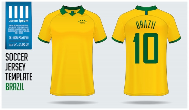 Brasil maqueta de camiseta de fútbol o plantilla de kit de fútbol