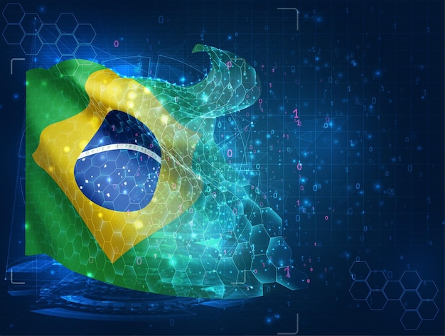 Brasil vector bandera virtual abstracto objeto 3D de polígonos triangulares sobre un fondo azul