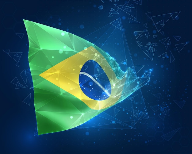 Brasil vector bandera virtual abstracto objeto 3D de polígonos triangulares sobre un fondo azul