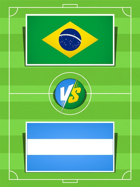 Vector brasil vs argentina partido de fútbol presentado con la bandera de su país