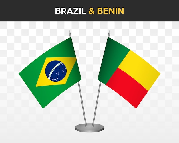 Brasil vs benin escritorio banderas maqueta aislado 3d vector ilustración mesa banderas