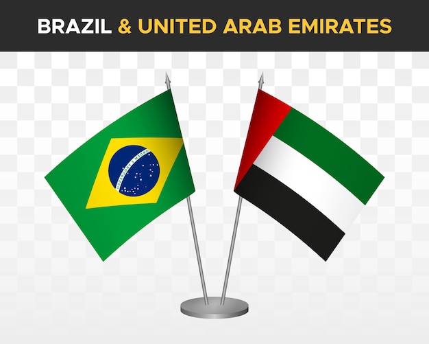 Brasil vs Emiratos Árabes Unidos maqueta de banderas de escritorio aislado 3d vector ilustración banderas de mesa