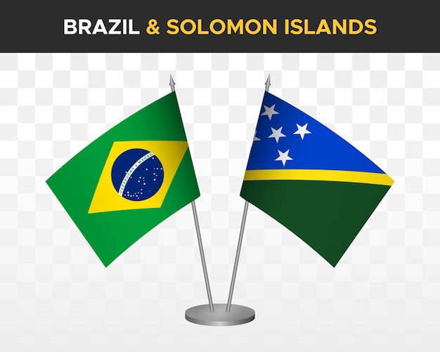 Brasil vs Islas Salomón maqueta de banderas de escritorio aislado 3d vector ilustración banderas de mesa