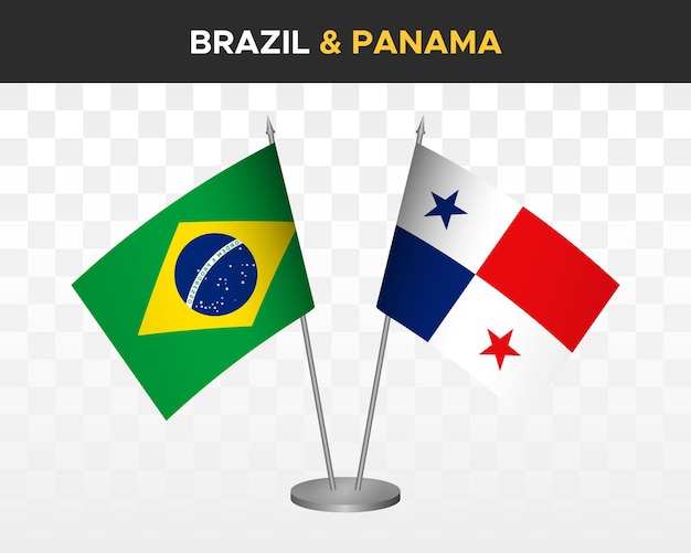 Brasil vs panama escritorio banderas maqueta aislado 3d vector ilustración mesa banderas
