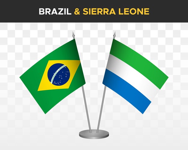 Brasil vs sierra leona escritorio banderas maqueta aislado 3d vector ilustración mesa banderas