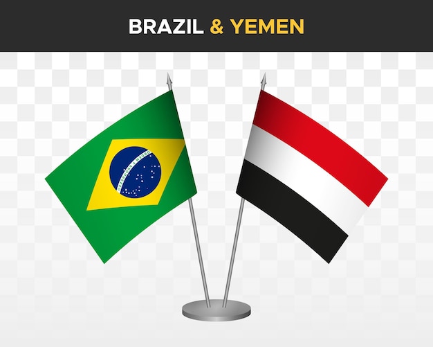 Brasil vs yemen banderas de escritorio maqueta aislado 3d vector ilustración mesa banderas