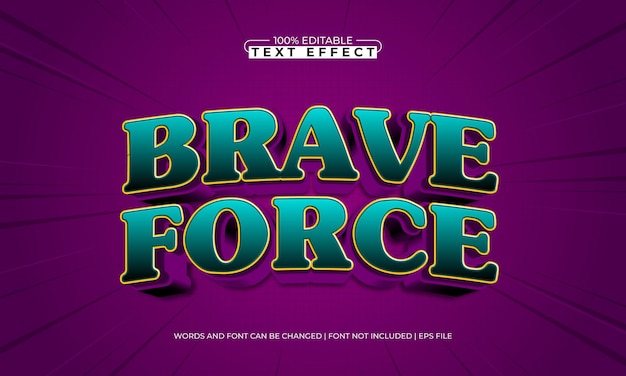brave force efecto de texto editable con un estilo de texto de héroe y poder