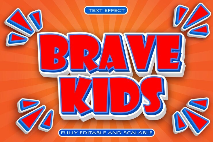 Vector brave kids editable text effect 3 dimension relieve estilo moderno