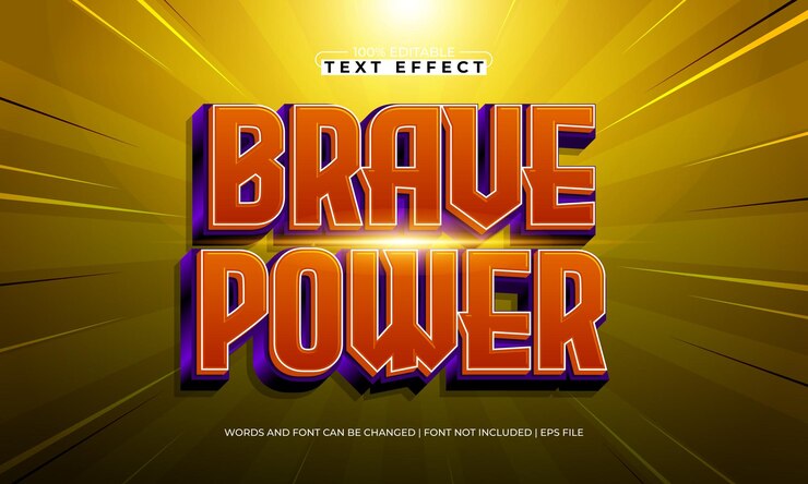 Vector brave power efecto de texto editable con un héroe y un estilo de texto súper