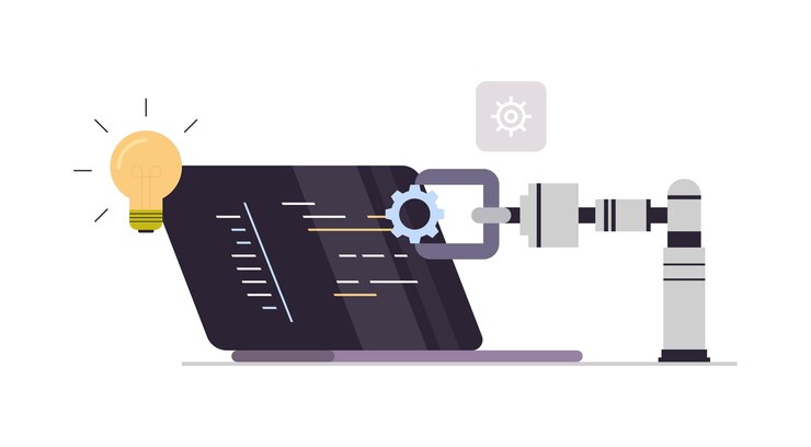 Vector brazo automatizado industrial para automatización de procesos comerciales y máquina de producción.