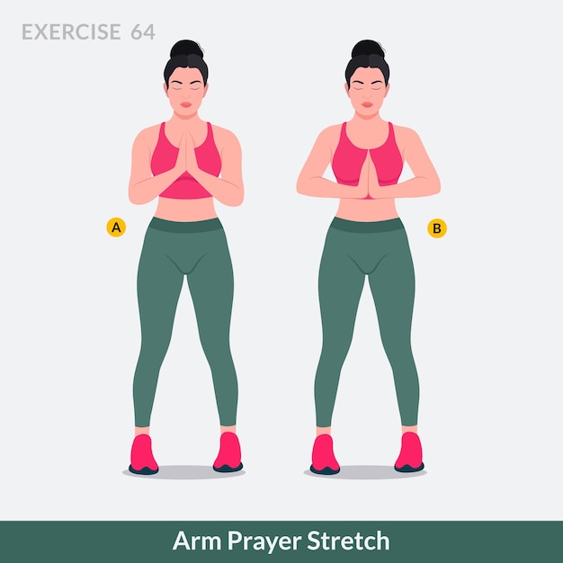 Brazo oración ejercicio de estiramiento mujer entrenamiento fitness aeróbico y ejercicios